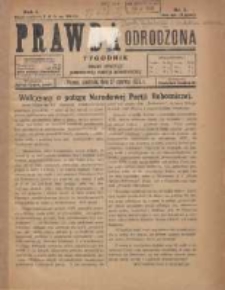 Prawda Odrodzona: tygodnik: organ opozycji Narodowej Partii Robotniczej 1926.06.27 R.1 Nr1