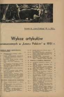 Łowiec Polski. Wykaz artykuł&oacute;w. Rok 1951.