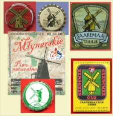 Wizerunek wiatrak&oacute;w na Etykietach i Podstawkach Piwnych ; Image of windmills on Beer Labels and Mats