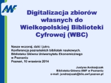 Digitalizacja zbiorów własnych do Wielkopolskiej Biblioteki Cyfrowej (WBC)