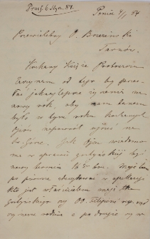 List Józefa Mycielskiego do O. Braniewskiego z 4.I.1884