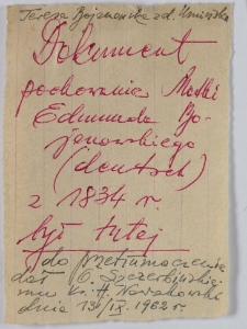 Notatka o dokumencie pochowania matki Edmunda Bojanowskiego