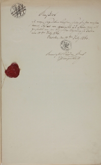 Dokument na poch&oacute;wek Ignacegop Szczanieckiego