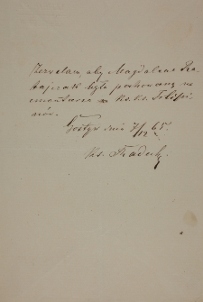 Zezwolenie na poch&oacute;wek Magdaleny Ratajczak na cmentarzu klasztornym z 7.XII.1865