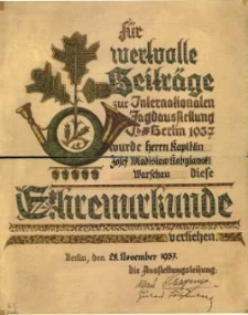 Dyplom dla J&oacute;zefa Władysława Kobylańskiego