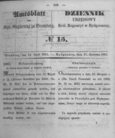 Amtsblatt der K&ouml;niglichen Preussischen Regierung zu Bromberg. 1851.04.11 No.15