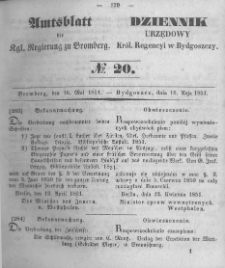 Amtsblatt der Königlichen Preussischen Regierung zu Bromberg. 1851.05.16 No.20