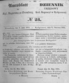 Amtsblatt der K&ouml;niglichen Preussischen Regierung zu Bromberg. 1851.06.06 No.23