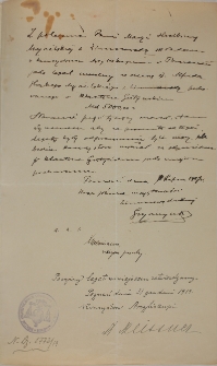 Złożenie legatu mszalnego hrabiny Marii Mycielskiej w Konsystorzu Arcybiskupim w Poznaniu z 11.VII.1919