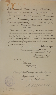 Złożenie legatu mszalnego hrabiny Marii Mycielskiej w Konsystorzu Arcybiskupim w Poznaniu z 11.VII.1919