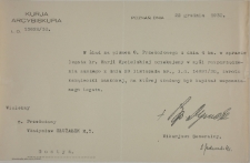 List Kurii Arcybiskupiej w Poznaniu do Ojca Przełożonego Władysława Służalka z 22.XII.1930