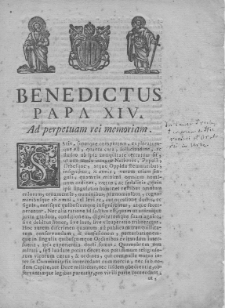 Bensdictus XIV Papa. Ad perpetuam rei memoriam