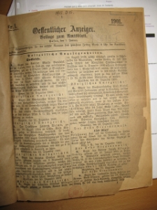 Gł&oacute;wna Biblioteka Uniwersytecka w Poznaniu. Oefentlicher Anzeiger. Beilage zum Amtsblatt. Posen, dem 1. Januar 1901. Dodatek do Dziennika Urzędowego (dosł: Publiczny Donosiciel, załącznik do Dziennika Urzędowego)