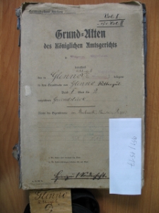 Zesp&oacute;ł: Sąd w Wągrowcu (951), sygn. 1517. Grundakten des K&ouml;niglichen Amtsgericht in Wongrowitz betreffend Rittergut Glinno Kreis Wongrowitz belegene in dem Grundbuche von Glinno Rittergut Band I Blatt Nr 2 verzeichnete Grundst&uuml;sk. Name des Eigent&uuml;mmers: von Buchowski Stanisław [Akta gruntowe Kr&oacute;lewskiego Urzędu Sądowego w Wągrowcu dotyczące d&oacute;br rycerskich Glinno w pow. wągrowieckim położonych w Księdze Gruntowej Tom I Blatt Nr 2 wykazanej. Nazwisko właściciela: von Buchowski Stanisław