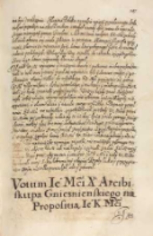 Votum [...] arcibiskupa gnieznienskiego [Wojciecha Baranowskiego] na propositią JKMci [Zygmunta III] [1615]