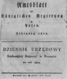 Amtsblatt der K&ouml;niglichen Regierung zu Posen. 1820.01.04 Nro.1