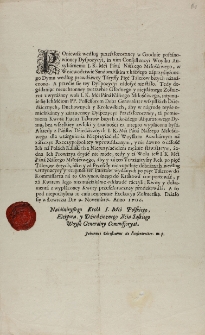 Rozporządzenie Johanna Christiana Kiesenwettera, komisarza wojsk saskich o poborze podatków na żołnierzy z woj. sandomierskiego z 9.11.1706