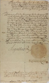 August II, Asygnacja Krzysztofowi Puzynie, staroście upitskiemu na 1000 tal. z ceł do stołu należących w WXL 1703