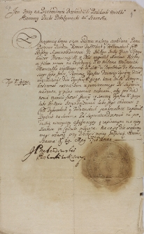 Oblig Jana Jerzego Przebendowskiego na 900 tynfów, pożyczonych od Jerzego Piotra Szteynheuzera, piwnicznego król. na ekspedycję Wołłowicza Marcjana Dominika, marszałka w. lit. w poselstwie do cara z 29.05.1710