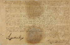 Consensus cedendi de villa Łagiewniki in Palatinatu et districtu Posn. Gnesis. Carolo Unruk dapifero wschovensi et Johannae Mariae de Kotwitz conjugibus lgmis in person 17.04.1730