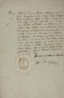 Dokument zezwalający na wyjazd ks. Stefana Błażewskiego do uzdrowisk w Cieplicach i Carlsbau 07.08.1823