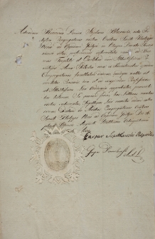 Dokument zezwalający na wyjazd ks. Stefana Błażewskiego do uzdrowisk w Cieplicach i Carlsbau 07.08.1823