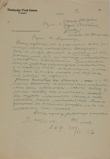 List ks. proboszcza z Błażejewa do ks. superiora Służałka 20.12.1947