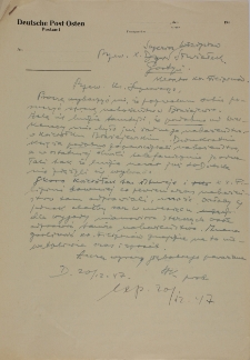 List ks. proboszcza z Błażejewa do ks. superiora Służałka 20.12.1947