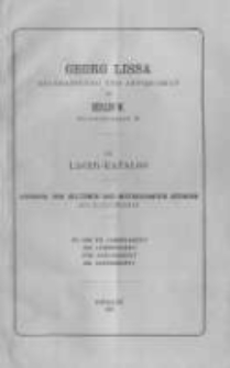 Georg Lissa Buchhandlung und Antiquariat in Berlin. 14 Lager Katalog. 1894