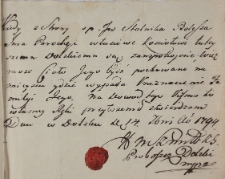 Pozwolenie na pogrzeb Kazimierza Bolesza w Gostyniu 17 7bris 1794