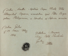 Pozwolenie na pochówek na cmentarzu klasztornym 27.02.1814