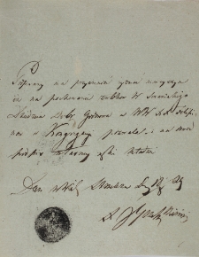 Pozwolenie na pochówek W. Szczanieckiego 1829