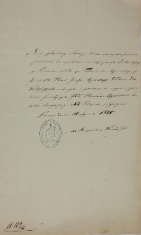 Pozwolenie na przewóz zwłok Franciszka Mycielskiego 30.01.1840