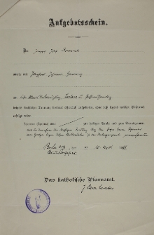 Zapowiedz ślubu Józefa Borowiaka z Joanną Ganowicz 10.04.1911
