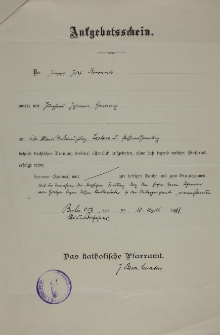 Zapowiedz ślubu J&oacute;zefa Borowiaka z Joanną Ganowicz 10.04.1911