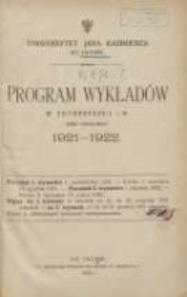 Program wykładów w trymestrze I i II roku szkolnego 1921/1922. Uniwersytet Jana Kazimierza we Lwowie