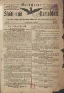 Wreschener Stadt und Kreisblatt: amtlicher Anzeiger f&uuml;r Wreschen, Miloslaw, Strzalkowo und Umgegend 1899.01.04 Nr1
