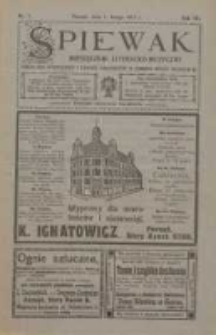 Śpiewak: miesięcznik literacko-muzyczny : organ K&oacute;ł Śpiewackich i Tow[arzystw] Organist&oacute;w w obrębie Rzeszy Niemieckiej 1913.02.01 R.7 Nr2