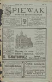 Śpiewak: miesięcznik literacko-muzyczny : organ K&oacute;ł Śpiewackich i Tow[arzystw] Organist&oacute;w w obrębie Rzeszy Niemieckiej 1913.06.01 R.7 Nr6