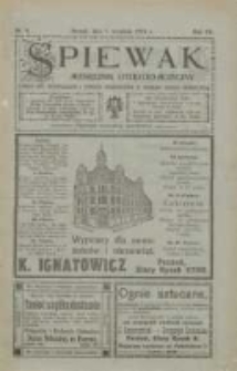 Śpiewak: miesięcznik literacko-muzyczny : organ K&oacute;ł Śpiewackich i Tow[arzystw] Organist&oacute;w w obrębie Rzeszy Niemieckiej 1913.09.01 R.7 Nr9