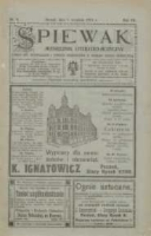 Śpiewak: miesięcznik literacko-muzyczny : organ Kół Śpiewackich i Tow[arzystw] Organistów w obrębie Rzeszy Niemieckiej 1913.09.01 R.7 Nr9