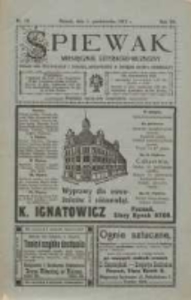 Śpiewak: miesięcznik literacko-muzyczny : organ Kół Śpiewackich i Tow[arzystw] Organistów w obrębie Rzeszy Niemieckiej 1913.10.01 R.7 Nr10