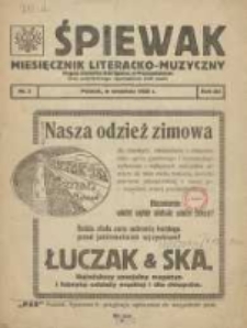 Śpiewak: miesięcznik literacko-muzyczny : organ Związku K&oacute;ł Śpiewackich w Poznańskiem 1920.09 R.12 Nr2