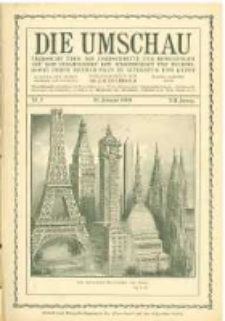 Die Umschau: &uuml;bersicht &uuml;ber die Fortschritte und Bewegungen auf dem Gesamtgebiet der Wissenschaft, Technik, Litteratur und Kunst. 1908.01.18 Jg.12 Nr.3