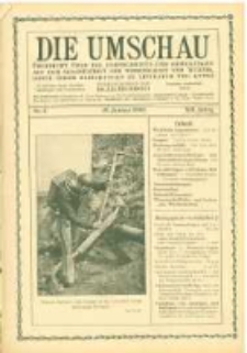 Die Umschau: &uuml;bersicht &uuml;ber die Fortschritte und Bewegungen auf dem Gesamtgebiet der Wissenschaft, Technik, Litteratur und Kunst. 1908.01.25 Jg.12 Nr.4