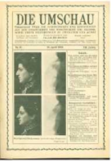 Die Umschau: &uuml;bersicht &uuml;ber die Fortschritte und Bewegungen auf dem Gesamtgebiet der Wissenschaft, Technik, Litteratur und Kunst. 1908.04.18 Jg.12 Nr.16