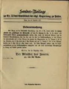 Sonder- Beilage zu Nr. 52 des Amtsblatt der Kgl. Regierung zu Posen