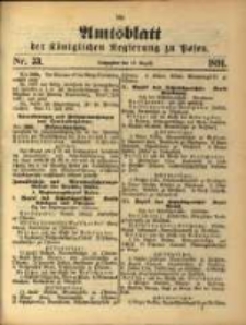 Amtsblatt der K&ouml;niglichen Regierung zu Posen. 1891.08.18 Nro.33