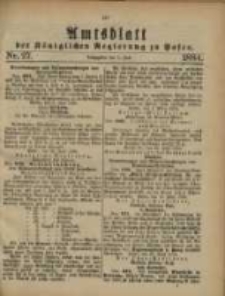 Amtsblatt der K&ouml;niglichen Regierung zu Posen. 1884.07.01 Nro.27