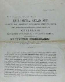 Ogłoszenie otwarcia księgarni Maurycego Orgelbranda w Warszawie w 1865 roku